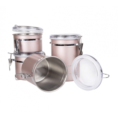 4 pcs Stainless Steel Container Set Canister with Air Tight Lid and Locking Clamp, with Rose Gold color