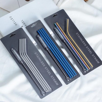 Stainless Steel Drinking Straws, Set of 4, Free Cleaning Brush Included