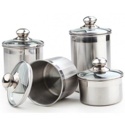 Tea Coffee Sugar Canisters - 4pc Glass Lids