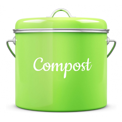 1.6 gallon Stainless Steel Compost Pail for Kitchen for Indoor Outdoor with 50 Biodegradable Bags and 6 Charcoal Filter